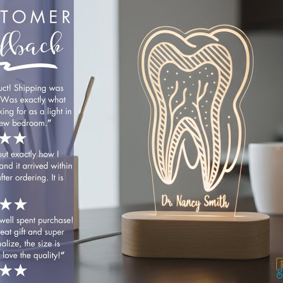 Personalized Dentist Night Light • Custom LED Tooth Lamp • Grad Gift - Picture 7 of 8